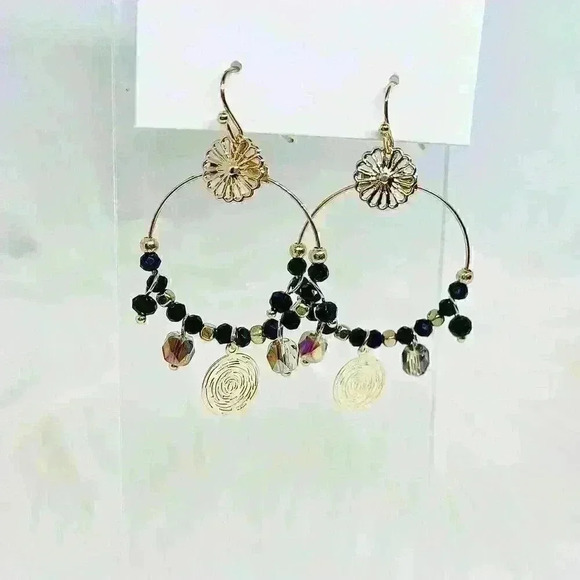 Stella Beaded Earrings in Black & Gold - Picture 4 of 4